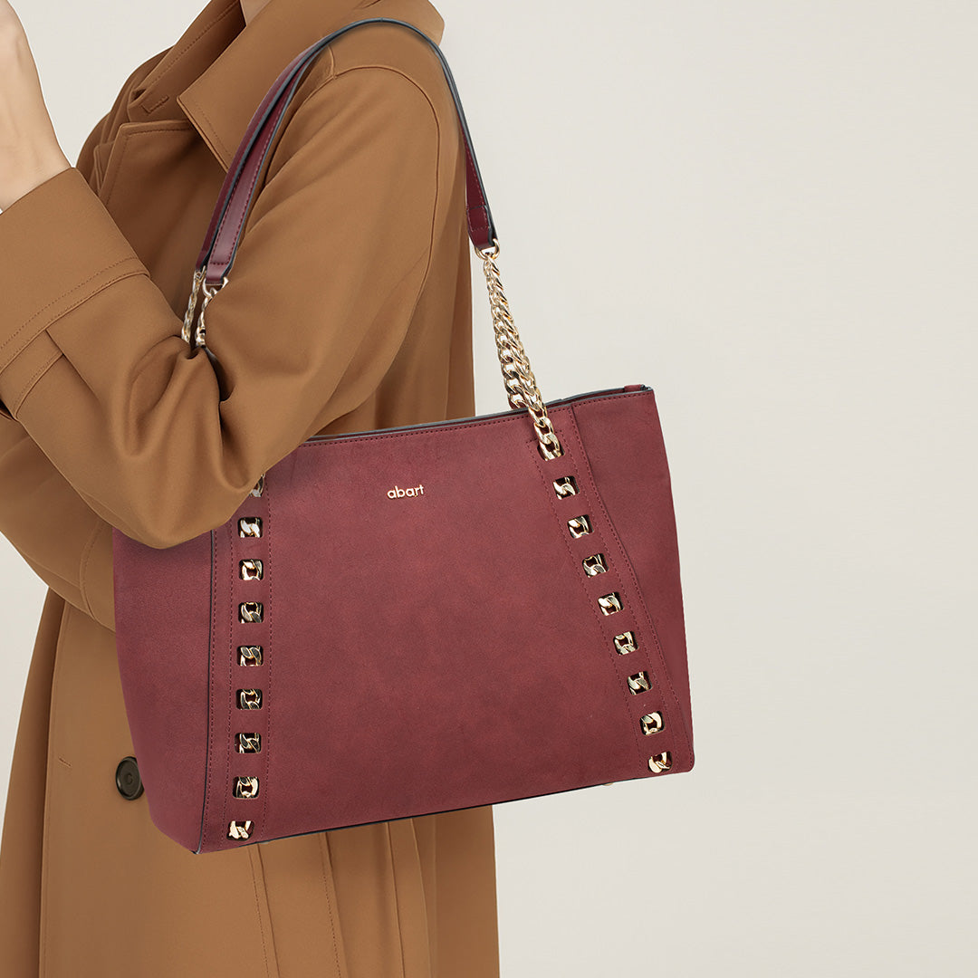 Garnet Red Suede Tote Bag