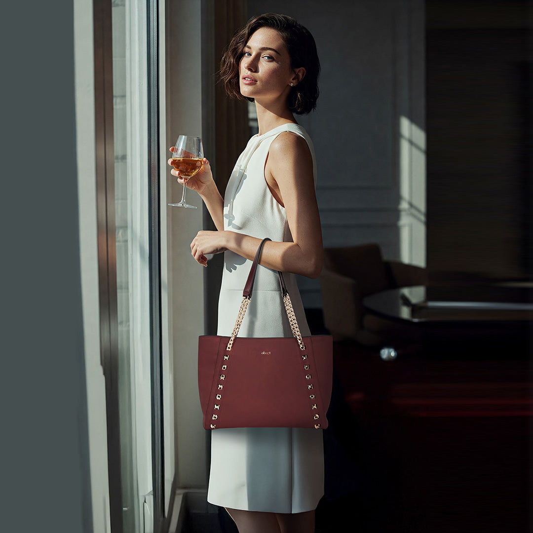 Garnet Red Suede Tote Bag
