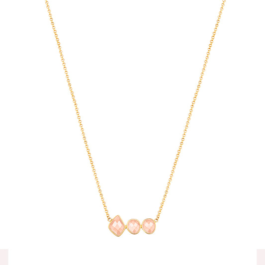 Triple Rose Quartz 18K Gold Necklace  Adjustable 43-48cm/16.9-18.9'