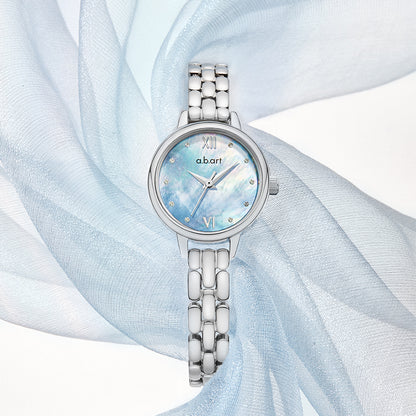 Mini blue Mother Of Pearl Watch, Silver Colour