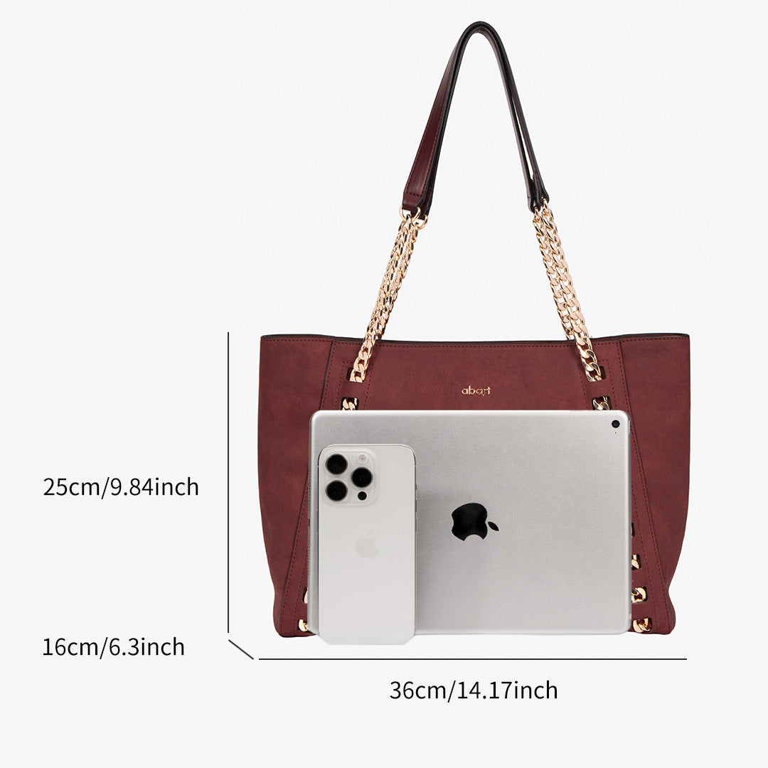 Garnet Red Suede Tote Bag