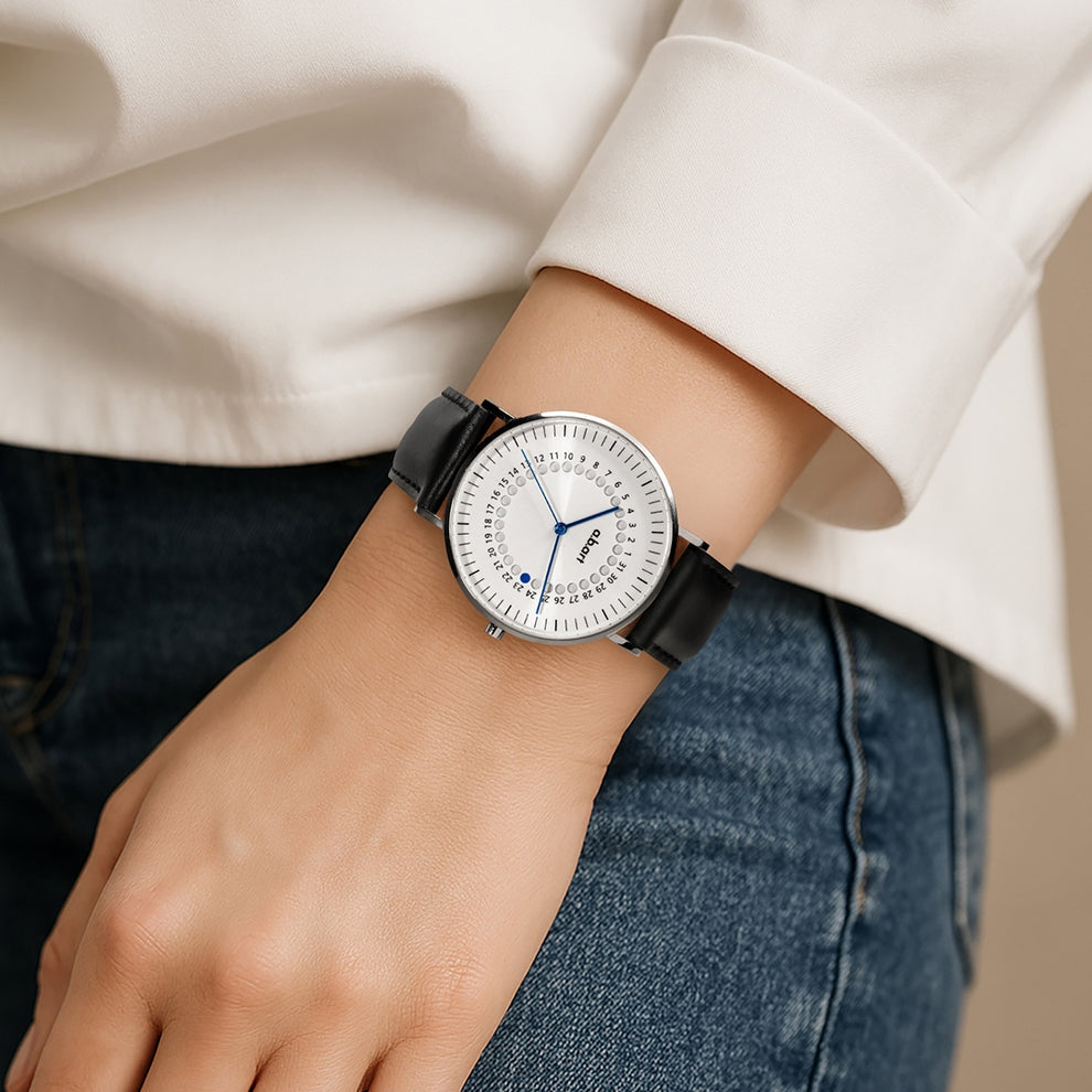 Strap 18 mm Leather Black, Silver Colour