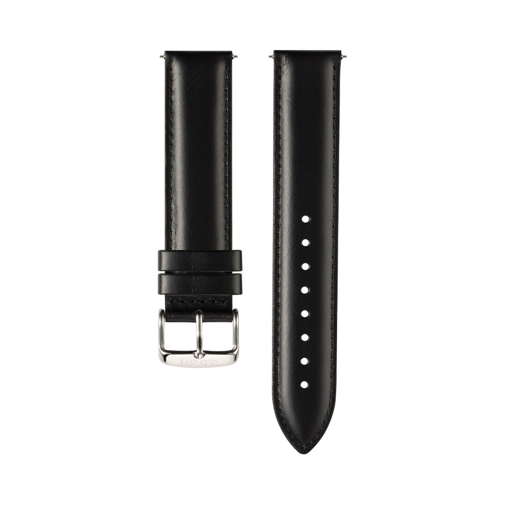 Strap 20 mm Leather Black, Silver Colour