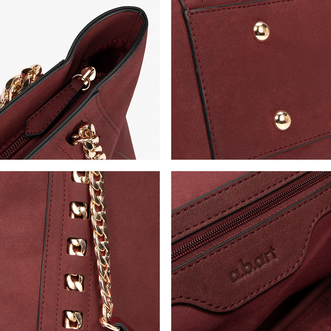 Garnet Red Suede Tote Bag