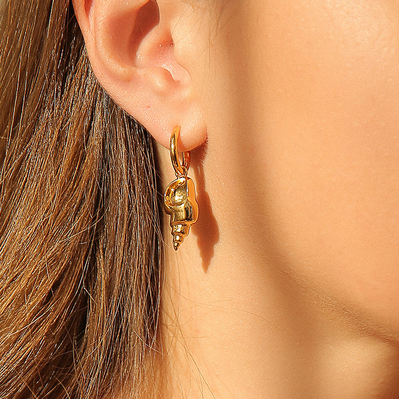 a.b.art 18K Gold Plated Drop Earrings with Small Conch Shape Design