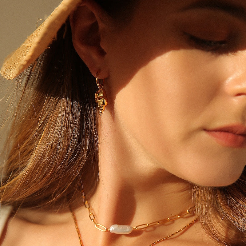 18K Gold Plated Drop Earrings with Small Conch Shape Design
