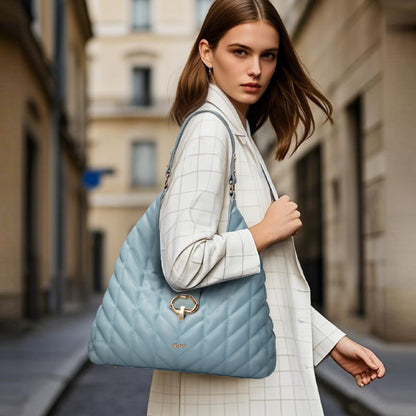 Aqua Blue Quilted Hobo Bag