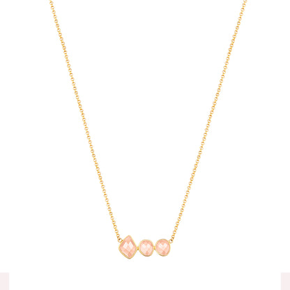 Triple Rose Quartz 18K Gold Necklace  Adjustable 43-48cm/16.9-18.9'