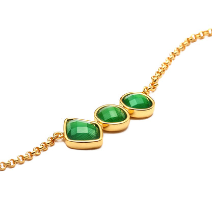 Triple Green Agate 18K Gold  Necklace Adjustable 43-48cm/16.9-18.9'