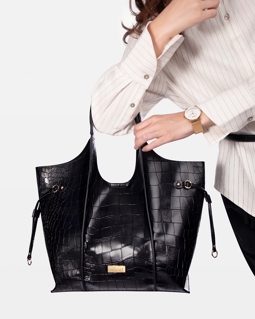 Regal Croco Black Tote Bag