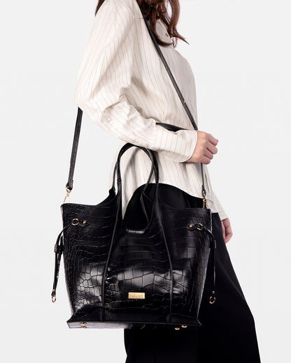 Regal Croco Black Tote Bag