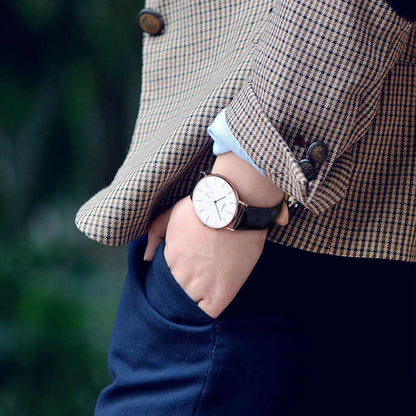 Minimalist White Dual Dial watch, Black/Brown Colour