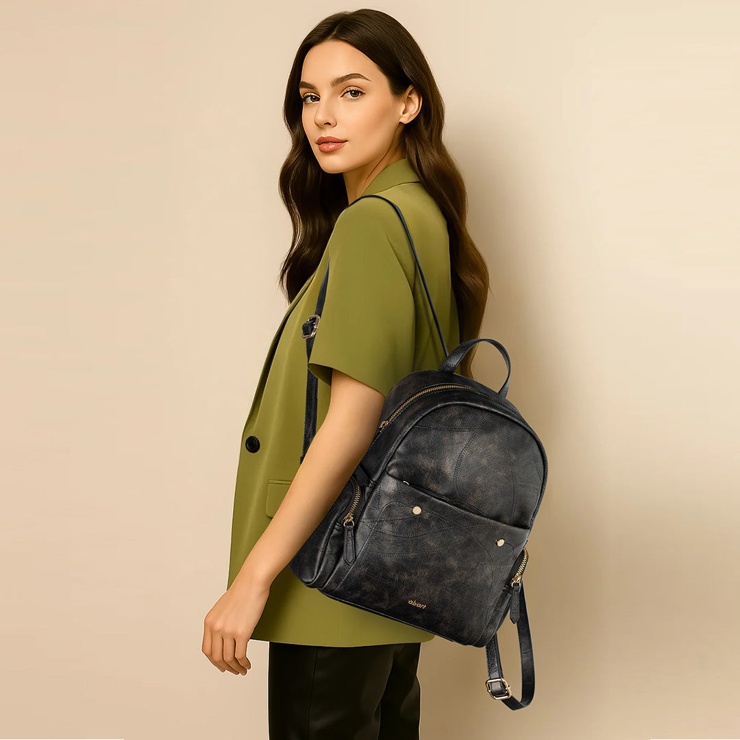 backpack womens leather black everyday a.b.art Rich Burgundy Leather Backpack Black-Brown