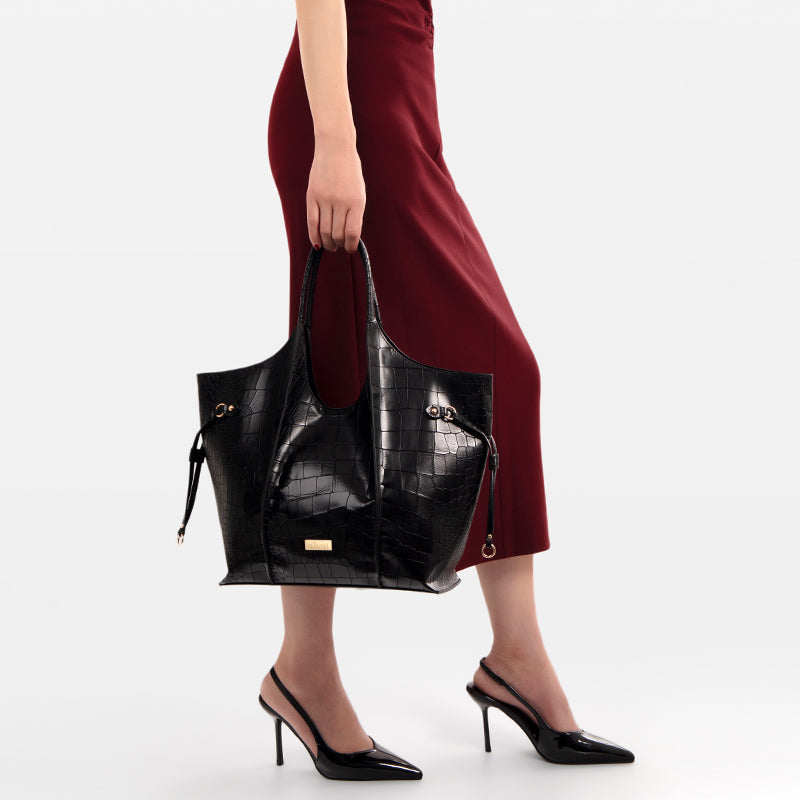 Regal Croco Black Tote Bag