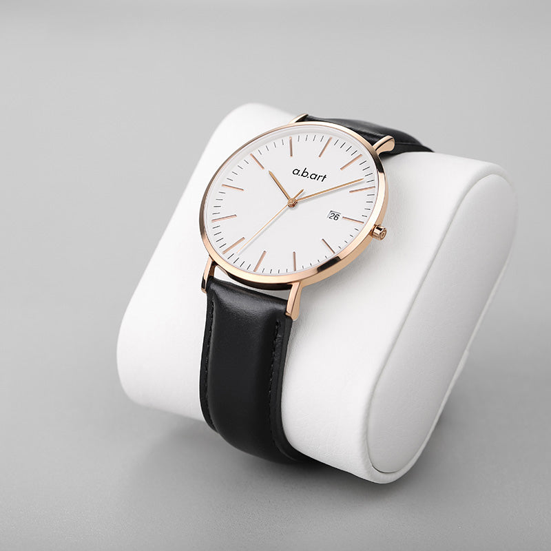 White Dial, Leather Strap Men's Watch