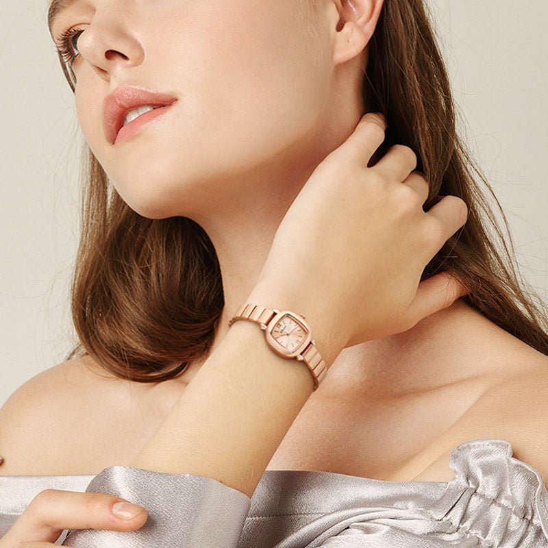 Elegant Rose Gold Women's Watch with Sunray Dial