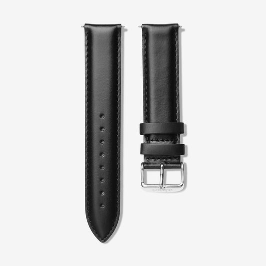 Strap 18 mm Leather Black, Silver Colour