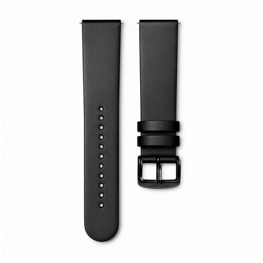 Strap 20 mm Leather Black, Black Buckle