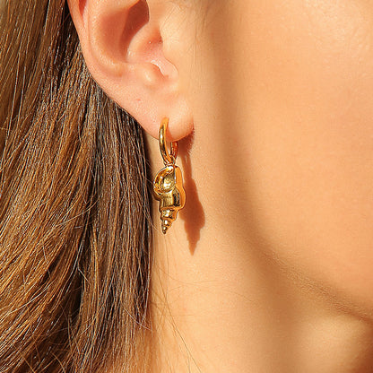 18K Gold Plated Drop Earrings with Small Conch Shape Design