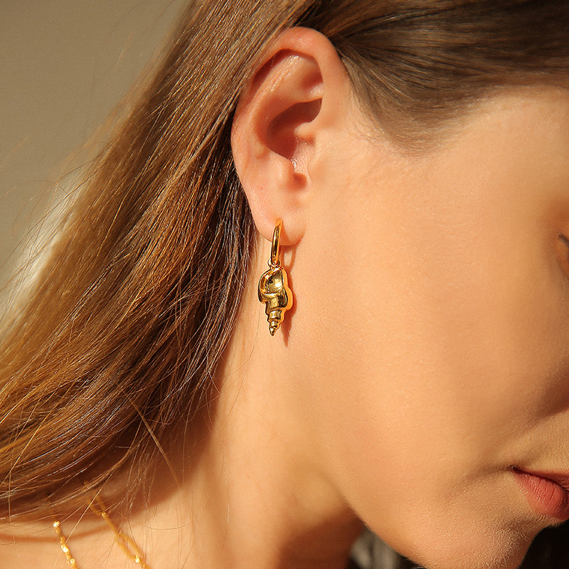 18K Gold Plated Drop Earrings with Small Conch Shape Design