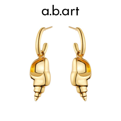 18K Gold Plated Drop Earrings with Small Conch Shape Design