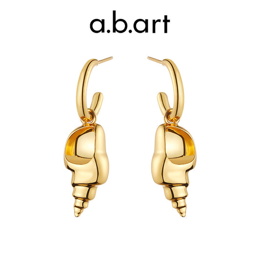 18K Gold Plated Drop Earrings with Small Conch Shape Design