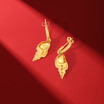 18K Gold Plated Drop Earrings with Small Conch Shape Design