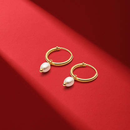 Gold Hoop Pearl Drop Earrings