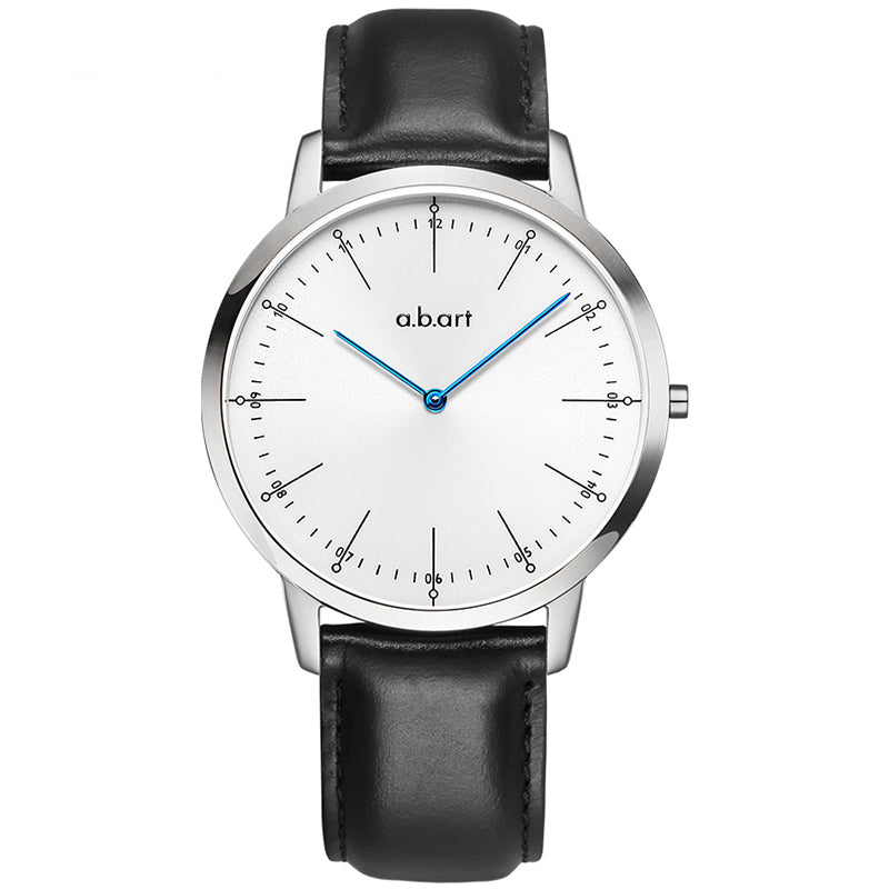 a.b.art FL Series Black Leather Strap Silver Dial Men's Watch